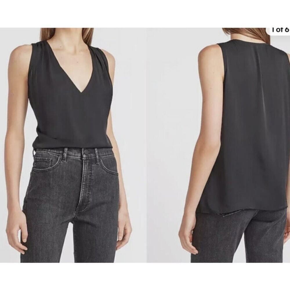 Express Woman Top Pleated Shoulder V-Neck Tank Shirt Blouse L